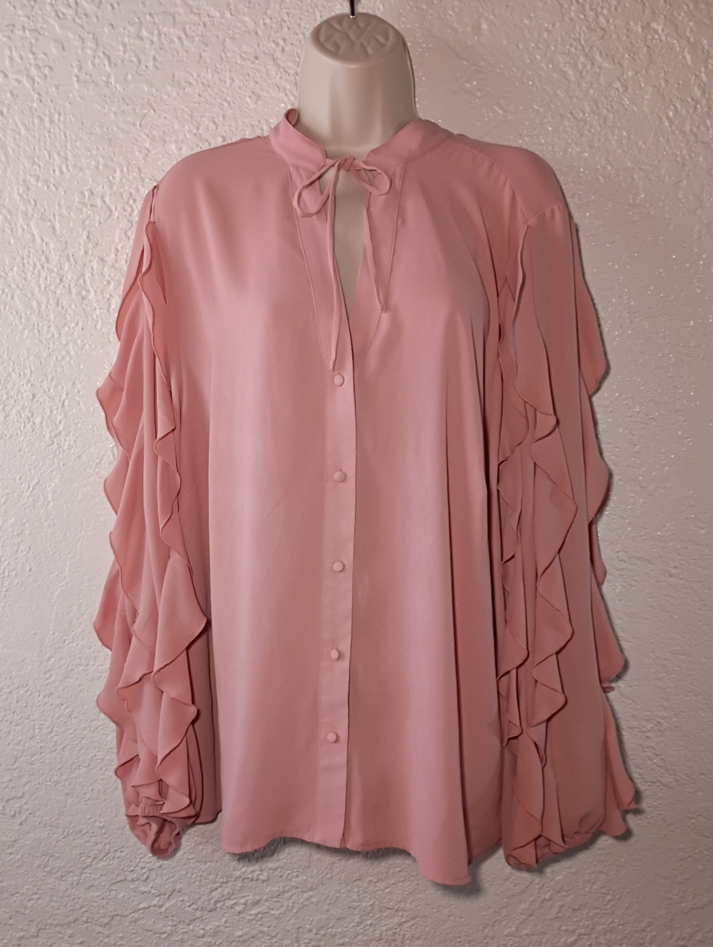 Eloquii Pink Ruffle Blouse